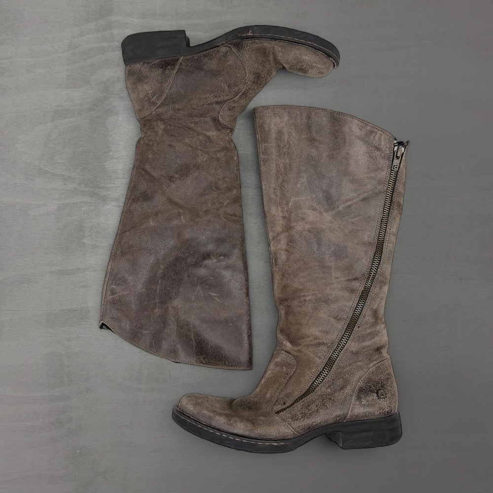 Born Tall Boots Brown Distressed Leather Side Zip D38442 Size 8.5M